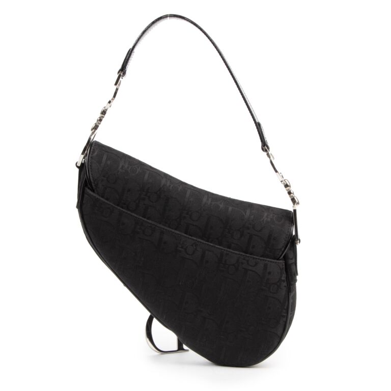 CHRISTIAN DIOR Trotter Saddle Bag Canvas Shoulder Bag in Black  COCOON
