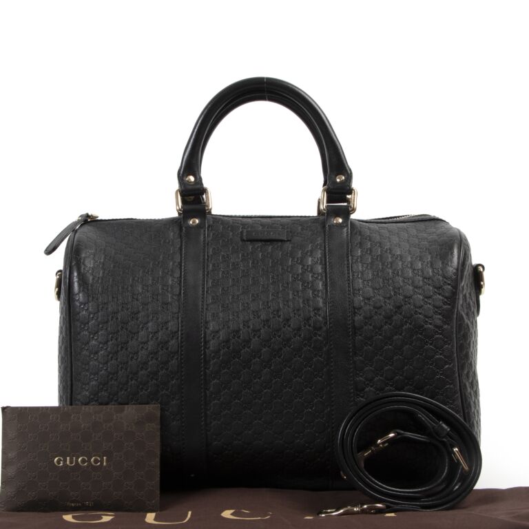 retour* Gucci Black Leather Boston Top Handle Bag + Adjustable strap ○  Labellov ○ Buy and Sell Authentic Luxury