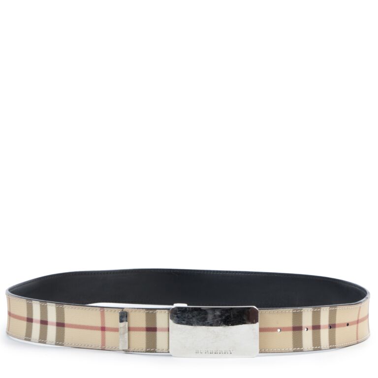 Burberry Beige Classic Check Coated Canvas Barnsfield Plaque Belt 75CM  Burberry