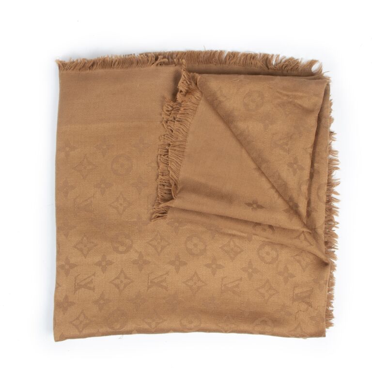 Louis Vuitton Cappuccino Monogram Wool Scarf ○ Labellov ○ Buy