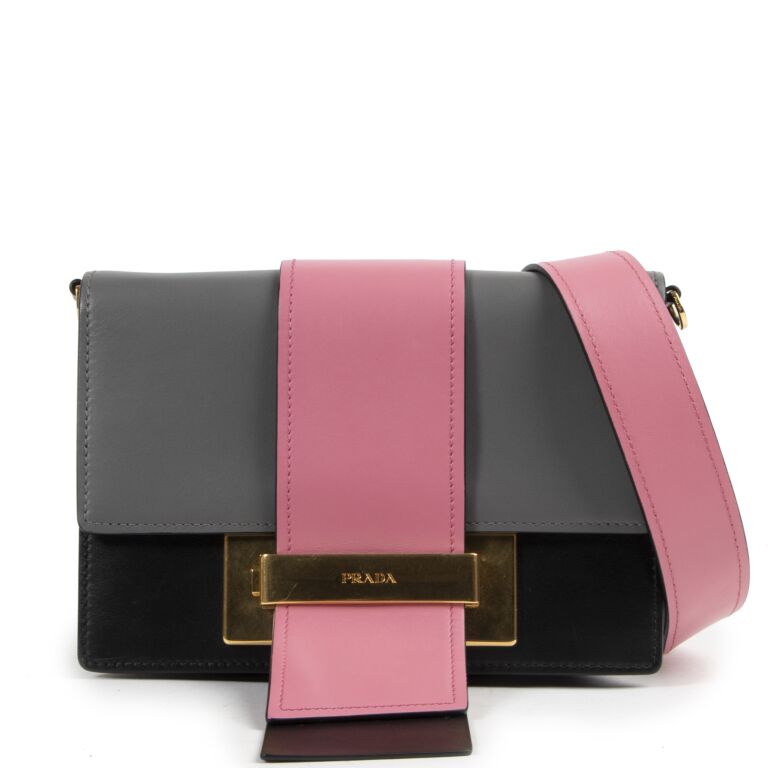 PRADA MILANO Logo Shoulder Bag Leather Pink Gold Italy 83MY380
