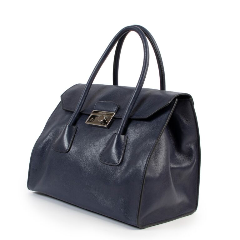 Prada Blue Glace Calf Tote Bag Labellov Buy and Sell