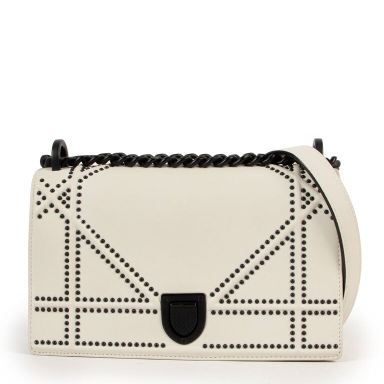 CHRISTIAN DIOR Lambskin Crystal Studded Small Diorama Flap Bag Off White  1104986
