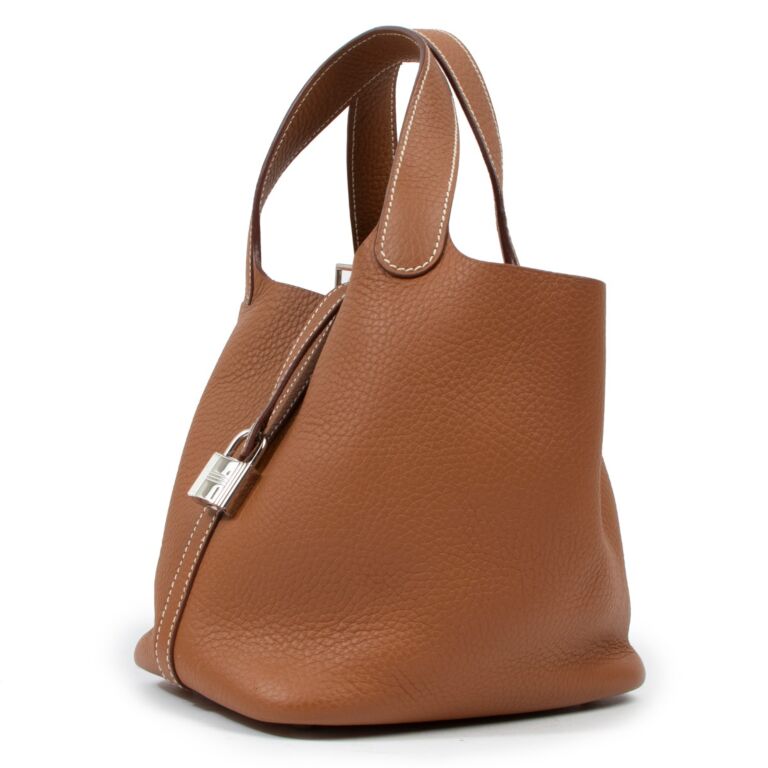 Hermes Gold Tan Taurillon Clemence Leather Picotin Lock 18 PM Bag For Sale  at 1stDibs