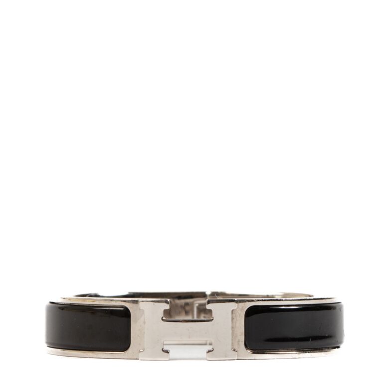 Hermes Enamel Clic Clac H Bracelet GM Black Silver