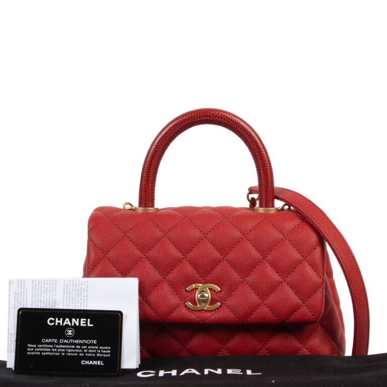 Chanel Red Caviar Quilted Small Lizard Coco Handle Flap Bag ○ Labellov ○  Buy and Sell Authentic Luxury
