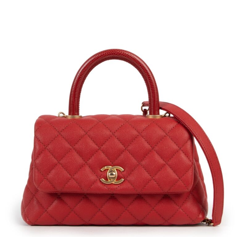 Chanel Red Caviar Quilted Small Lizard Coco Handle Flap Bag ○ Labellov ○  Buy and Sell Authentic Luxury