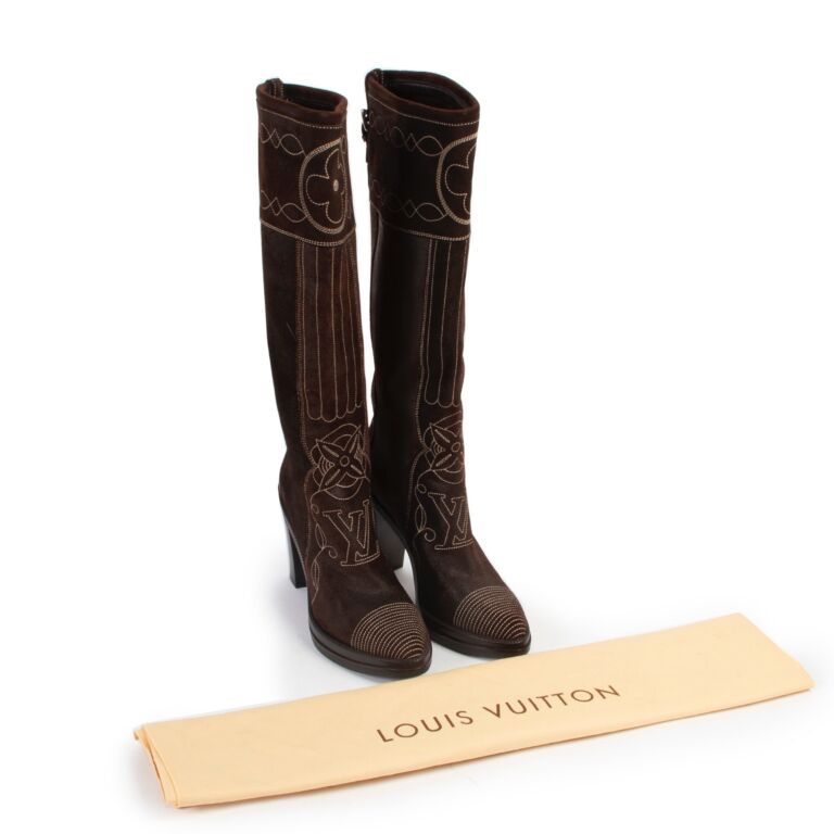 Louis Vuitton - Authenticated Boots - Suede Brown Plain for Women, Very Good Condition