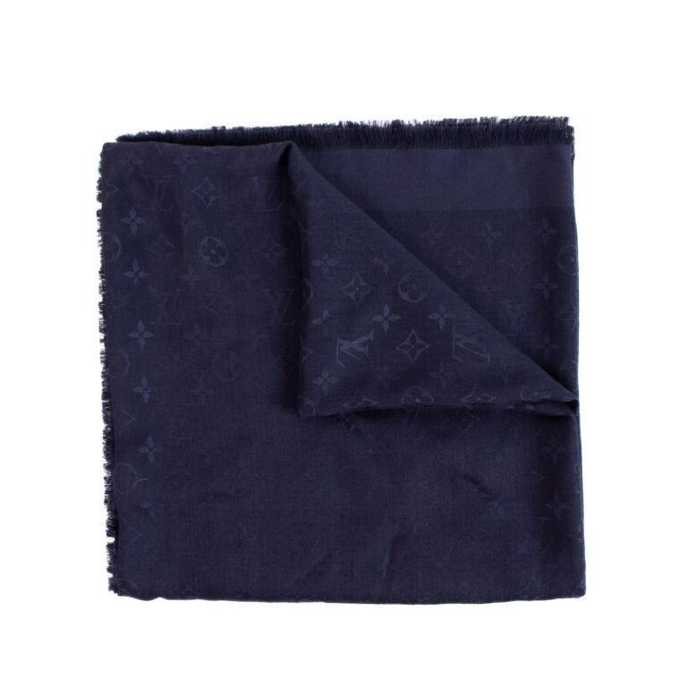 Louis Vuitton Classic Monogram Scarf Black Blue Silk ref.55664