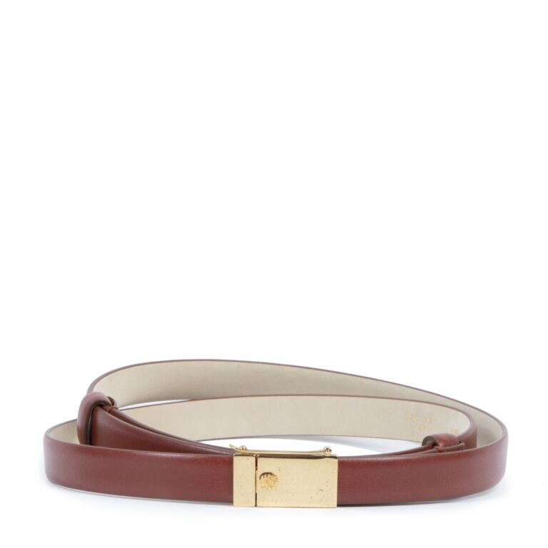 Céline Burgundy Thin Brick Belt Labellov Buy and Sell Authentic Luxury