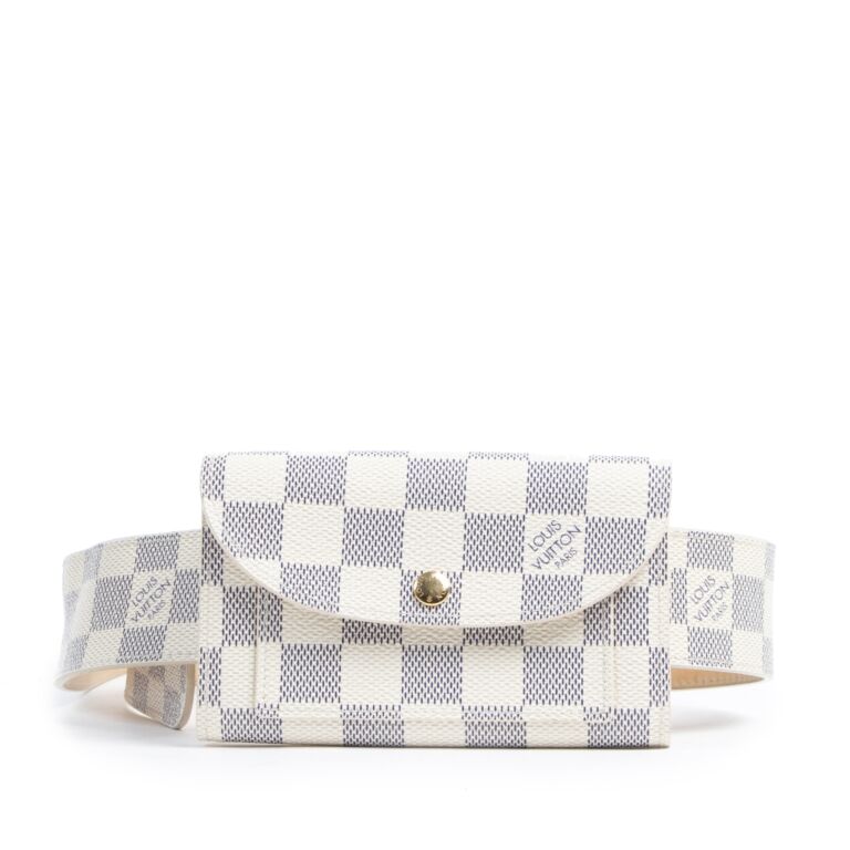 Damier Azur Checkered Men's Belt White Size 95/38 