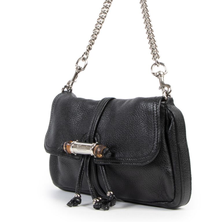 Gucci Black Leather Bamboo Croisette Shoulder Bag ○ Labellov