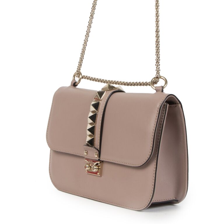 Valentino Rockstud Glam Medium Lock Shoulder Bag in Poudre