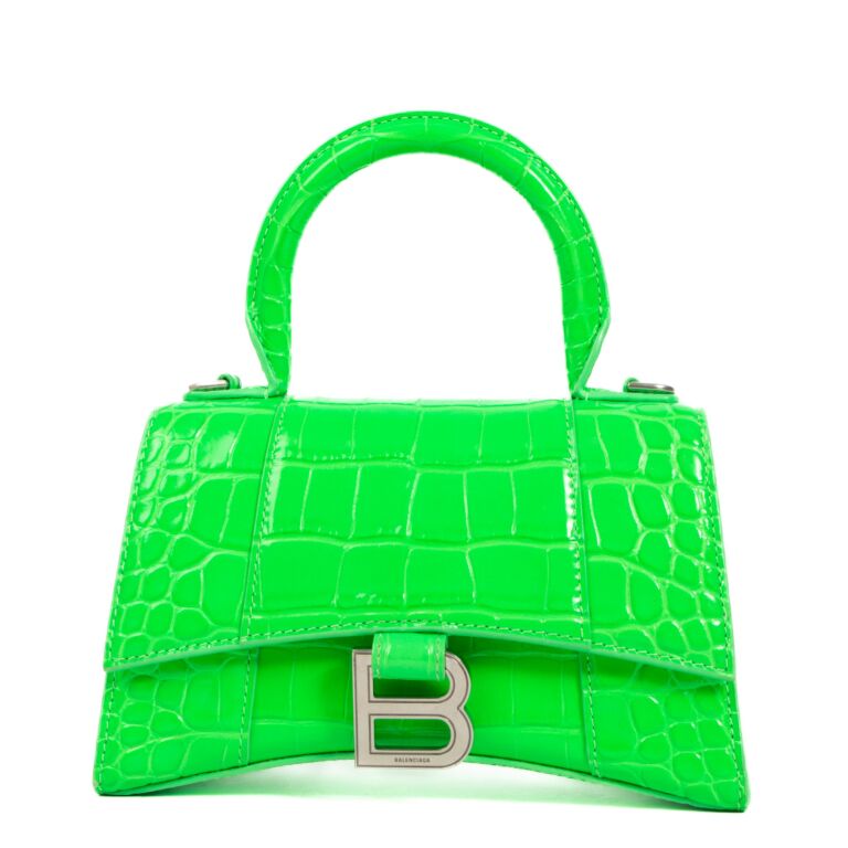 Balenciaga Neon Green Crocodile-Embossed Hourglass XS Shoulder Bag ...