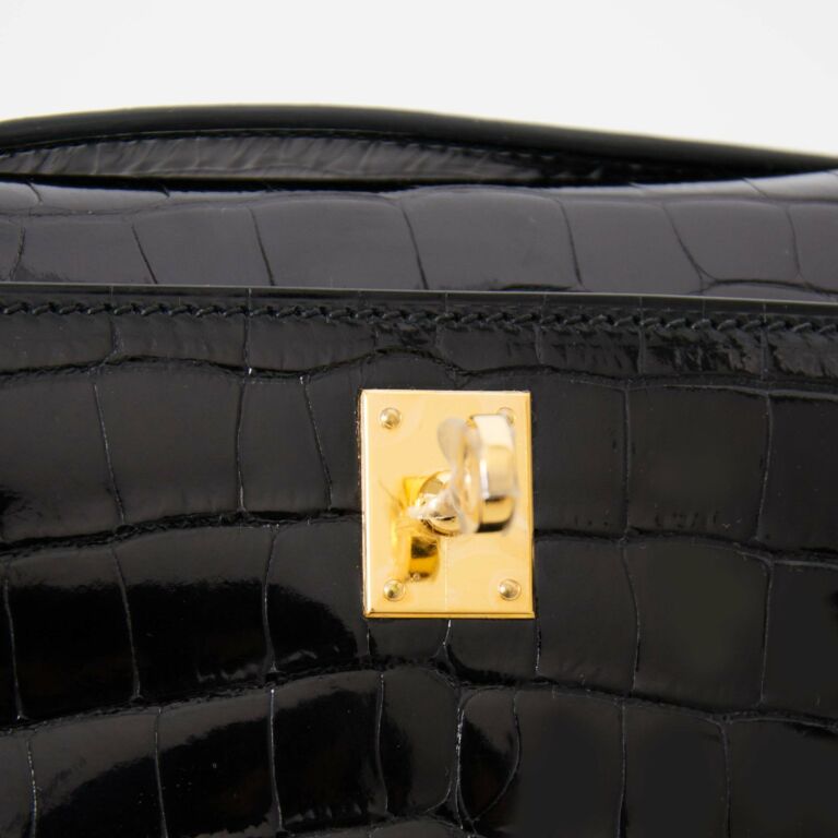 Hermès Kelly Pochette Shiny Alligator Noir GHW - Kaialux