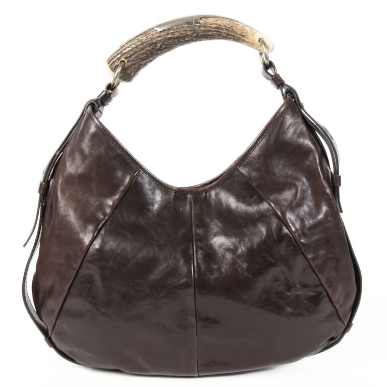 Yves Saint Laurent Dark Brown Leather Mombasa Hobo Bag Labellov