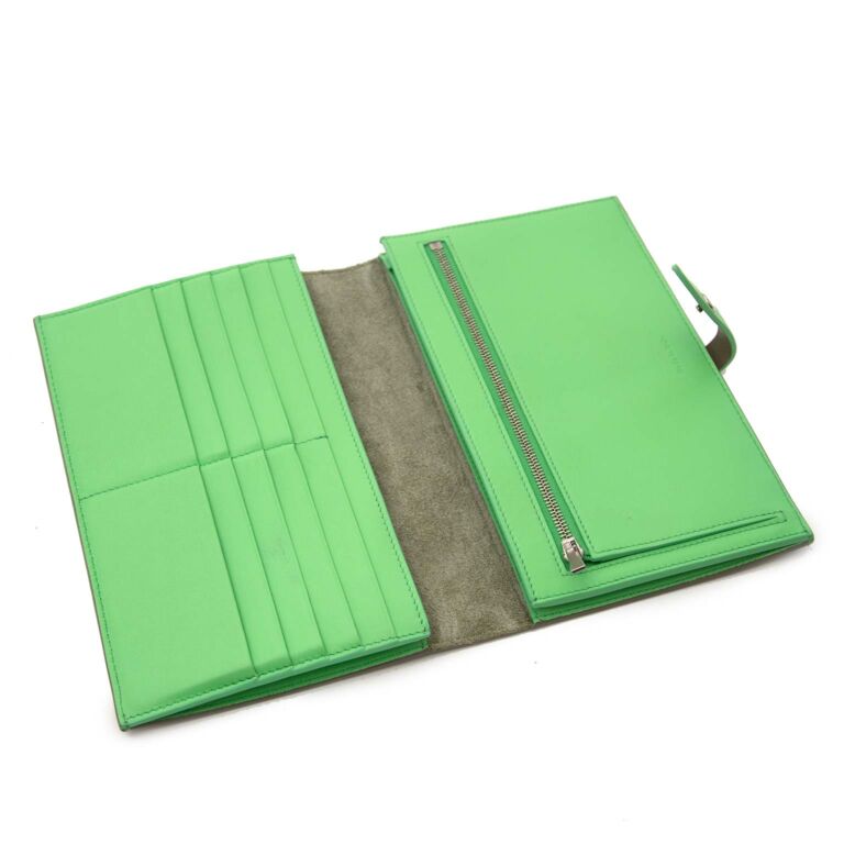 CELINE Celine large strap wallet green leather bifold