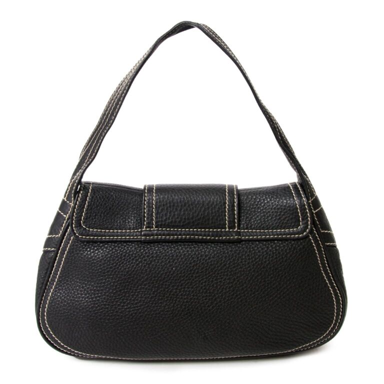 C line Black Stiched Leather Buckle Shoulder Bag Labellov