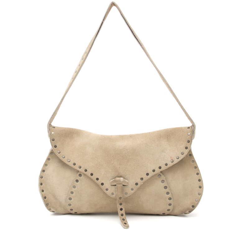 C line Beige Suede Studded Saddle Bag Labellov Buy and Sell