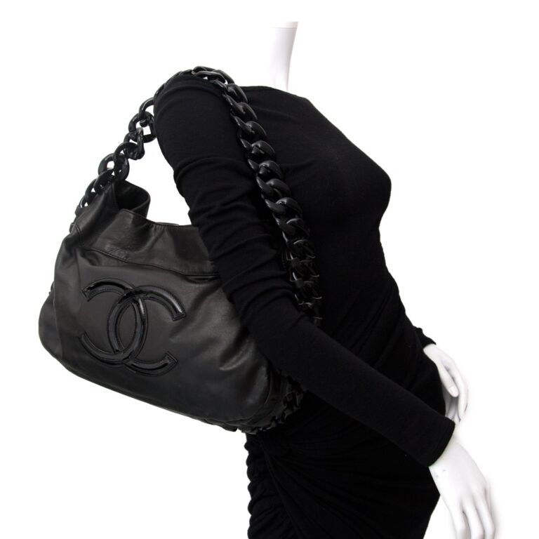 CHANEL Novelty Shoulder Chain Bag Black 24 x 24cm Authentic Japan