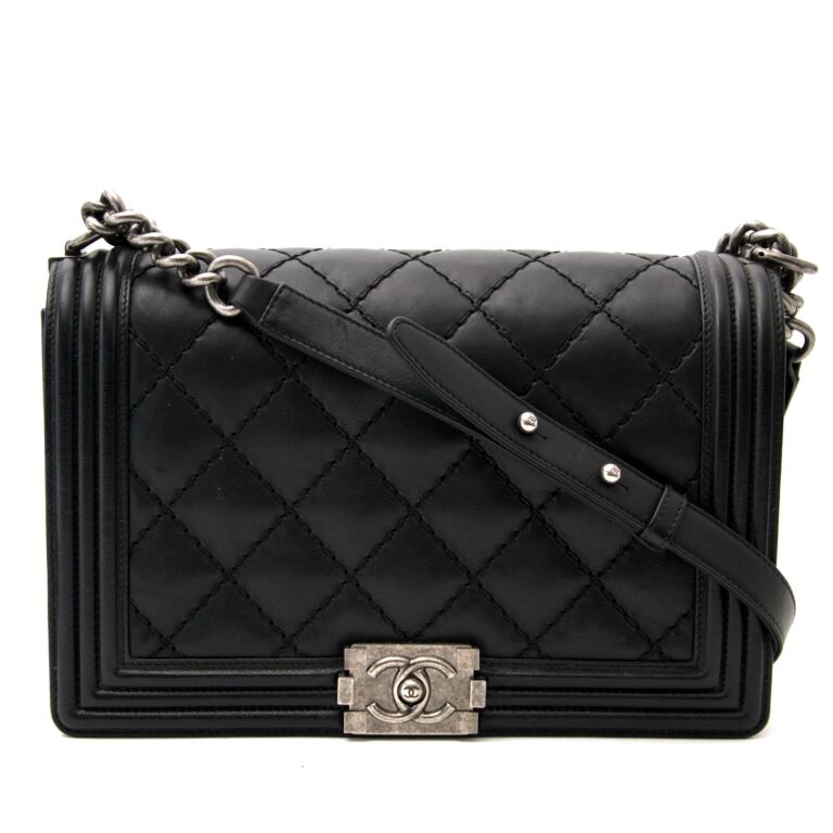 Chanel Boy Bag Quilted Caviar Silver-tone Old Medium Black in Caviar with  Silver-tone - US