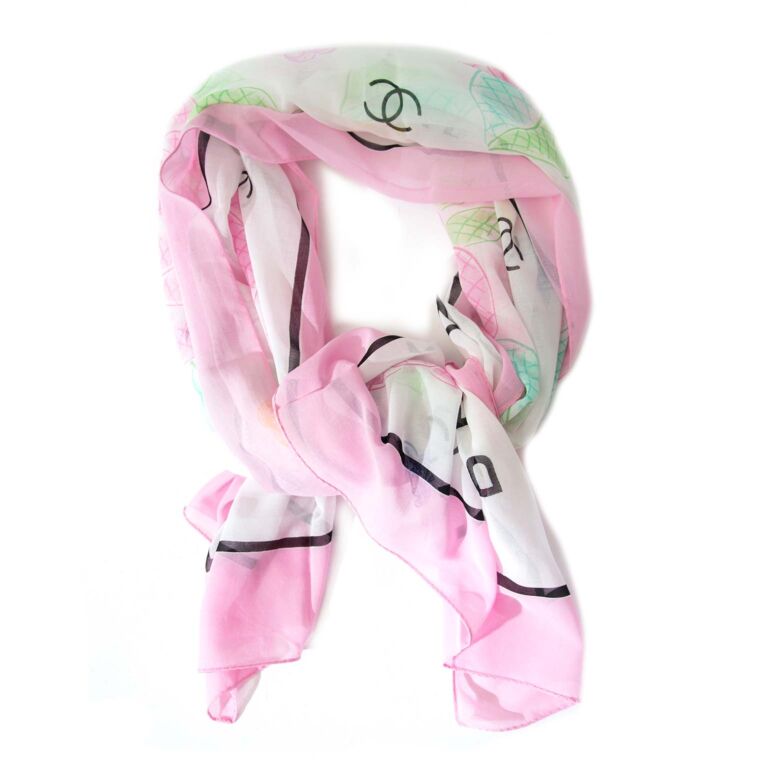 Chanel Pink & Pastels Text Cotton Scarf ○ Labellov ○ Buy and Sell Authentic  Luxury