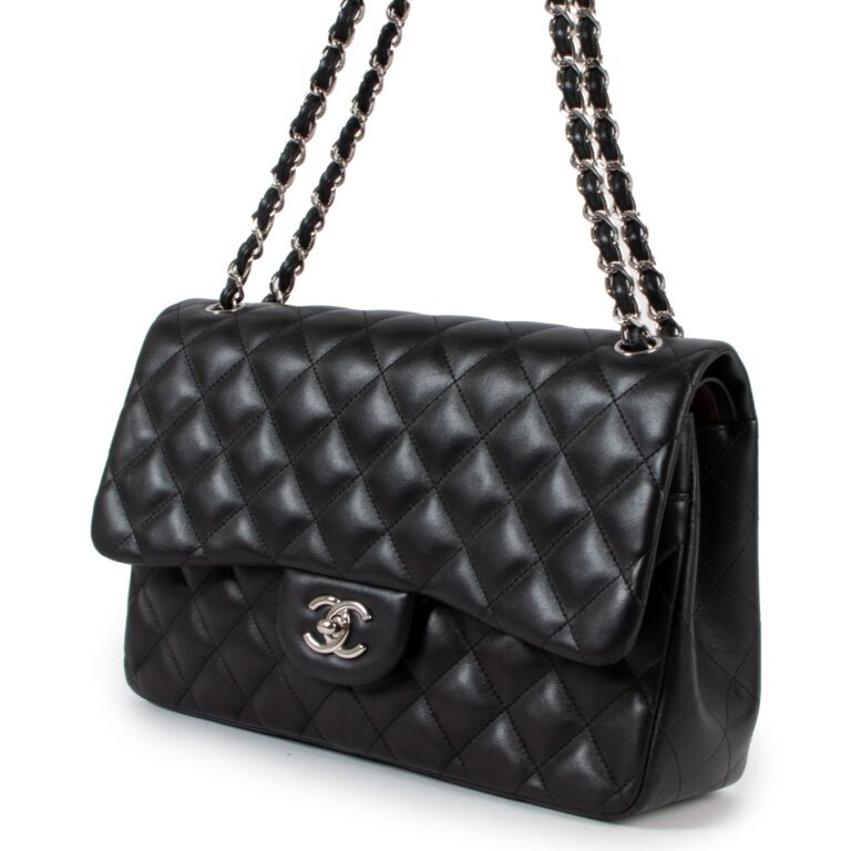Chanel Classic Jumbo Double Flap Lambskin Leather Shoulder Bag Dark Gray
