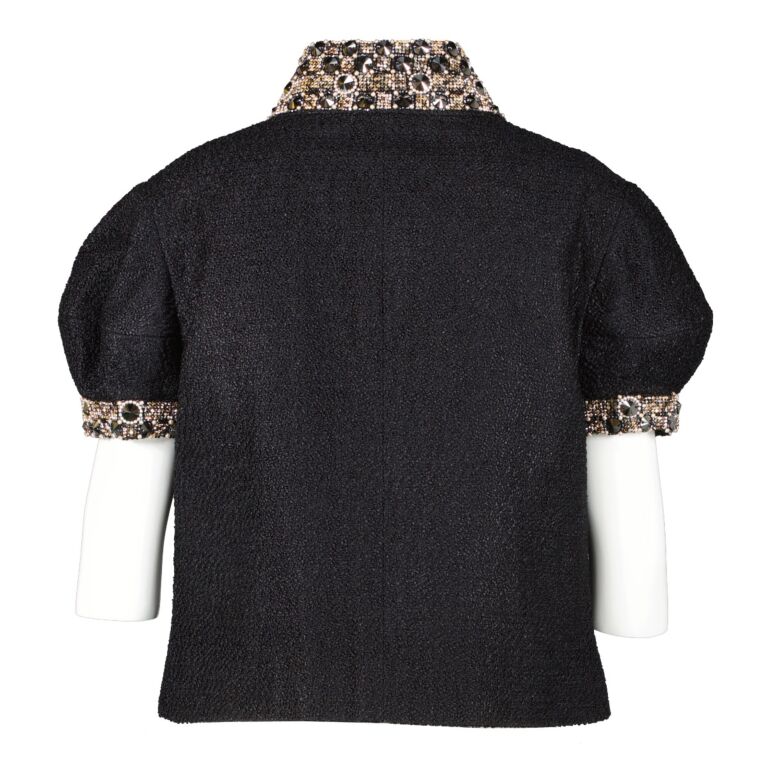 Chanel A/W 2008 Black Short Sleeve with Rhinestones Tweed Jacket 