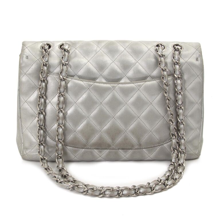 Chanel Classic Flap Clutch Quilted Jumbo Chain 231197 Silver