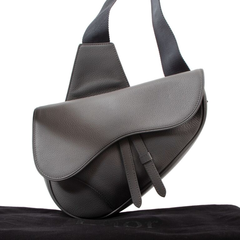 Dior - Mini Saddle Bag with Strap Dior Gray Grained Calfskin - Men