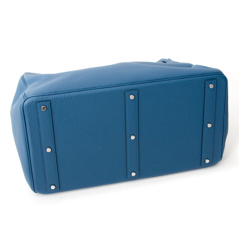 HERMES Birkin 35 Handbag Bleu De Galice Togo Leather Palladium