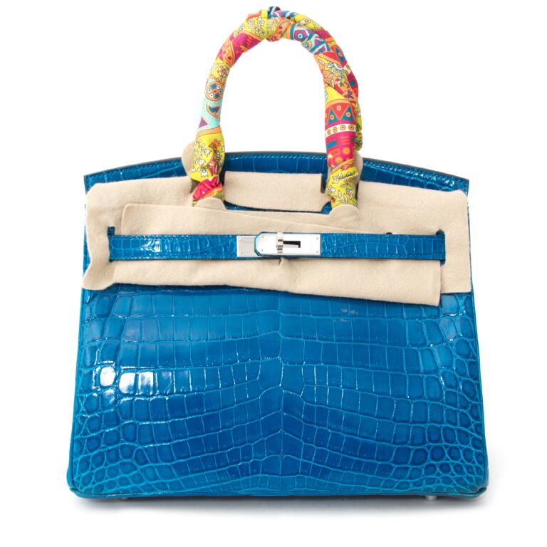 Hermes Birkin 30 Handbag 7W Blue Izmir Shiny Porosus Croc SHW