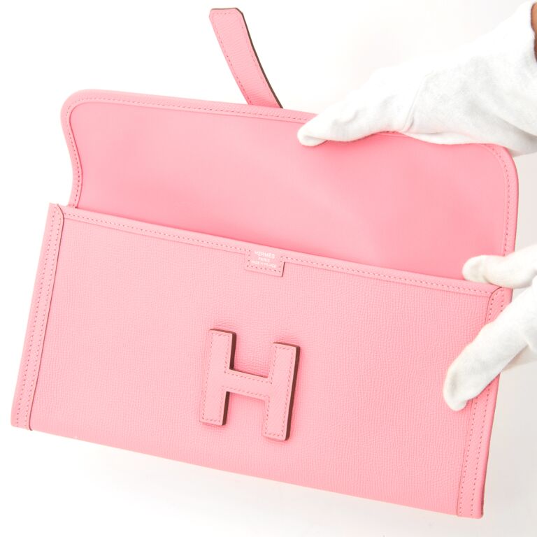 Hermès Jige Jaune de Naples and Rose Sakura Swift Jigé Duo Clutch, 2019 (Very Good), Pink/Yellow Womens Handbag