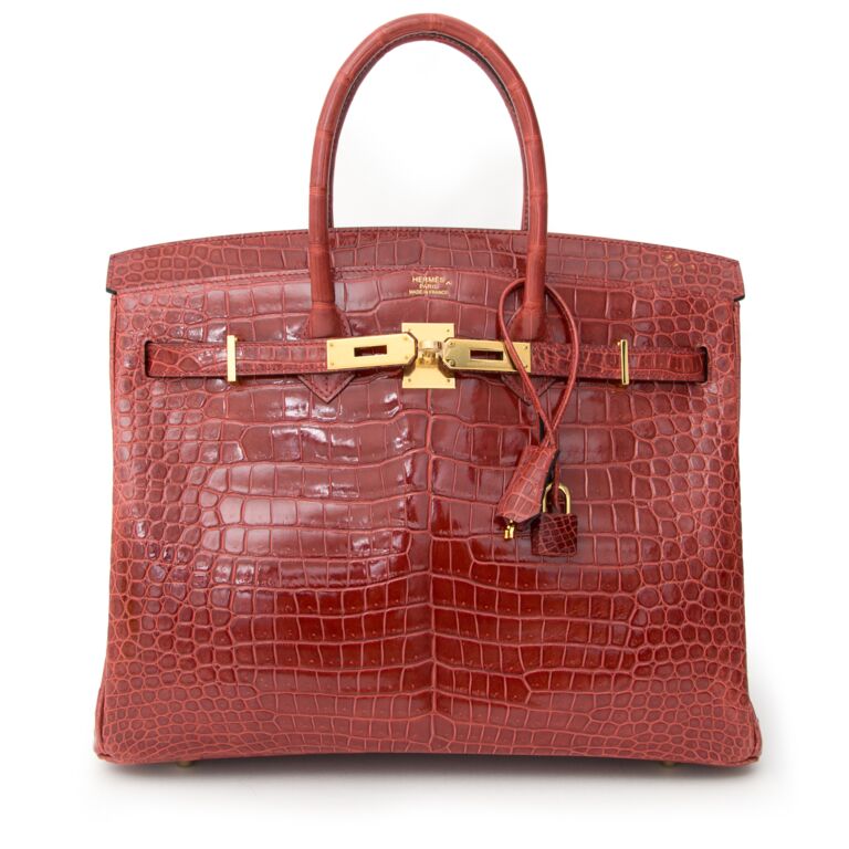 Brand new authentic Extremely RARE & NEW Hermès Birkin 35 GHW Crocodile  Porosus Lisse Rouge H ○ Labellov ○ Buy and Sell Authentic Luxury