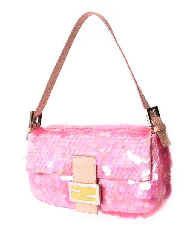 Fendi Python-Accented Sequin Baguette - Pink Shoulder Bags, Handbags -  FEN44612