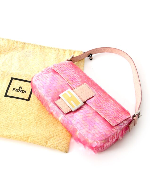 Fendi Python-Accented Sequin Baguette - Pink Shoulder Bags