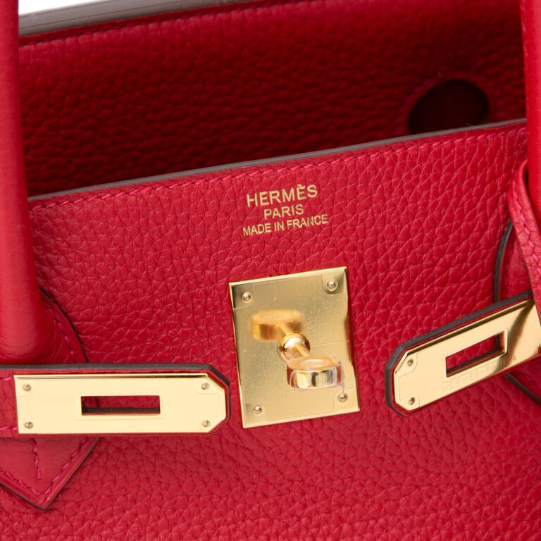 Authenticated Hermes Clemence HAC Birkin 40 Red Calf Leather Travel Bag