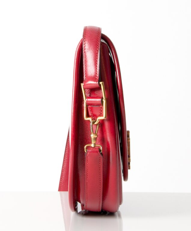 Vintage Hermes Push Lock Flap Bag Circle M From 1983 Burgundy 