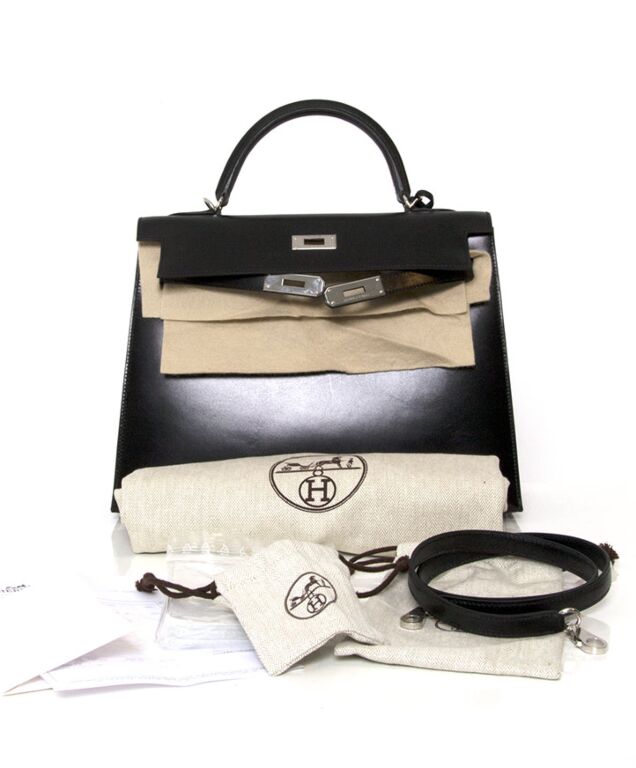 Hermes Kelly bag 28 Sellier Black Box calf leather Silver hardware