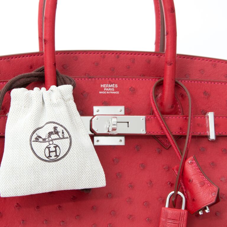 Hermes 30cm Rouge Vif Ostrich Birkin Bag with Palladium Hardware