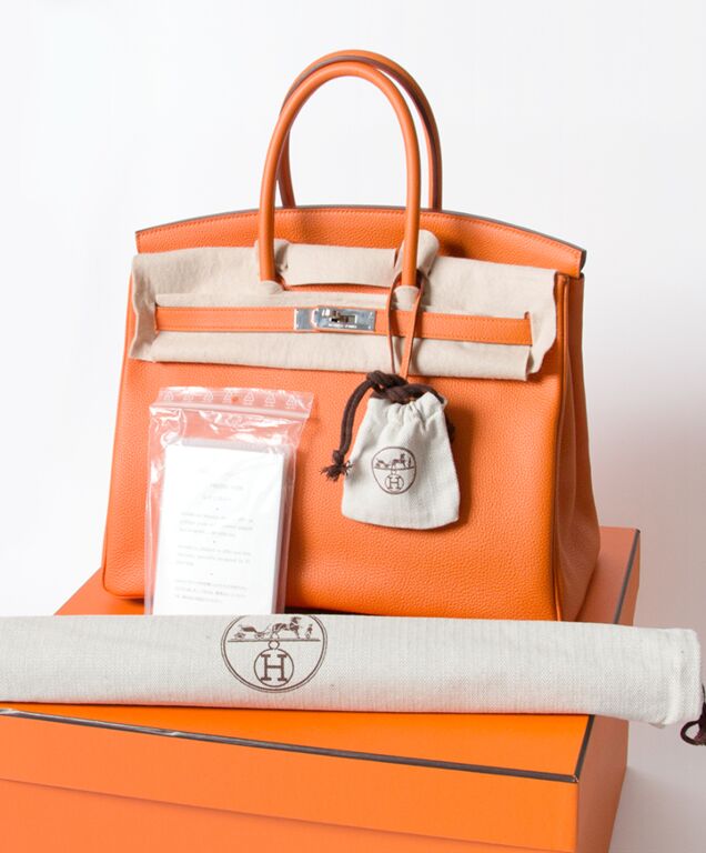 Hermes Birkin 35 Handbag Vibrato Barenia Dark Brown Orange 78699