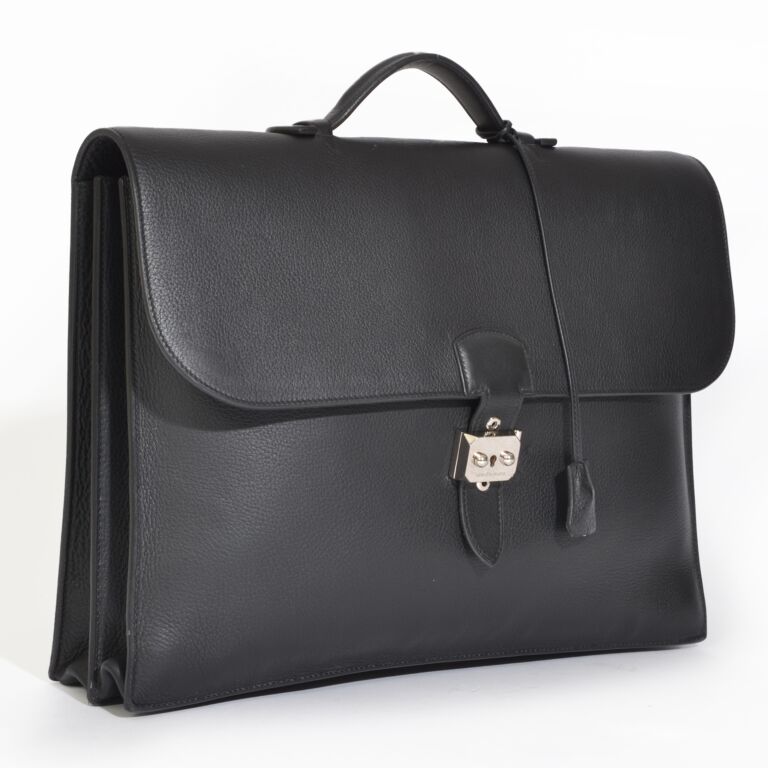 Hermès HERMES BAG DEPECHES BAG 3 LEATHER BELLOWS TOGO SATCHEL BRIEFCASE  Black ref.636893 - Joli Closet