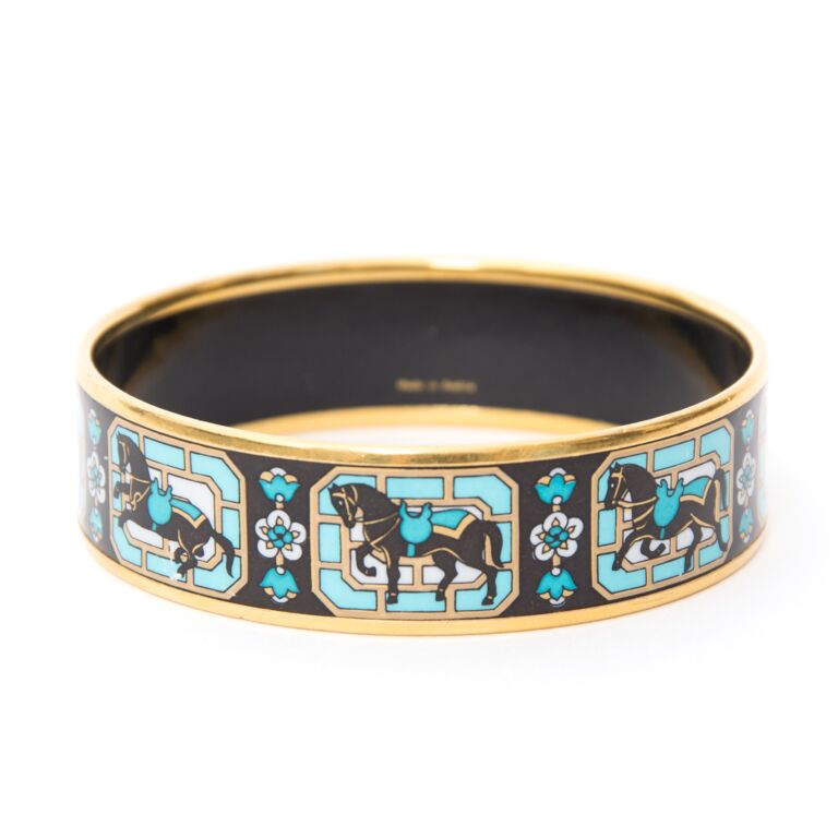 Hermès Gold Plated Printed Horse Enamel Bracelet ○ Labellov ○ Buy and Sell  Authentic Luxury