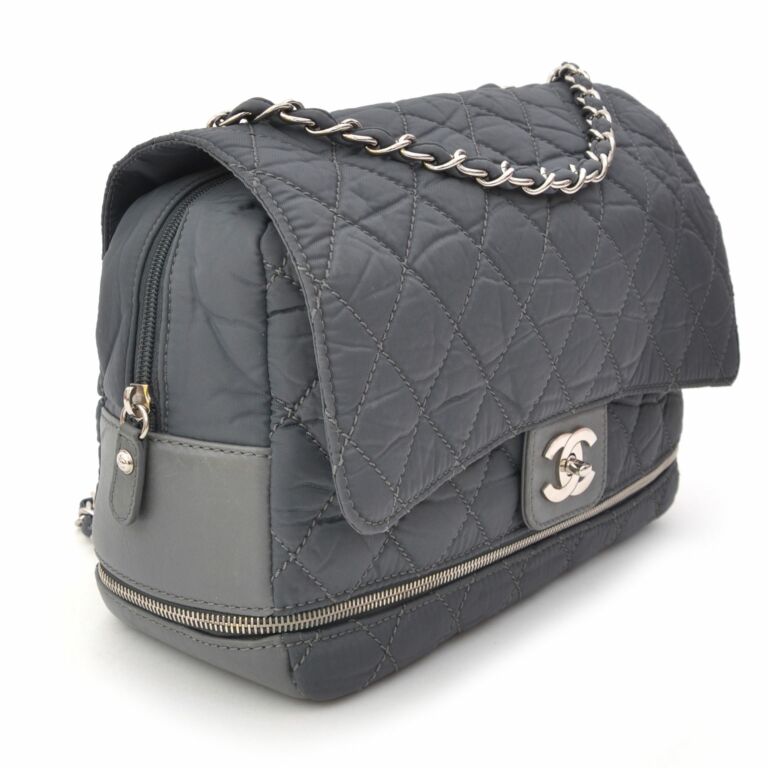 Chanel Nylon Zipper Quilted Flap Bag Grey ○ Labellov ○ Buy and Sell  Authentic Luxury