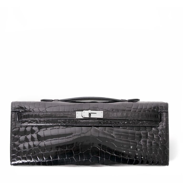 Hermès Kelly Pochette Clutch Black Lisse Crocodile Alligator GHW