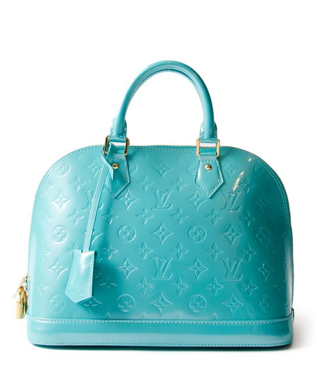 Louis Vuitton Alma PM Monogram Vernis Leather Satchel Bag Blue