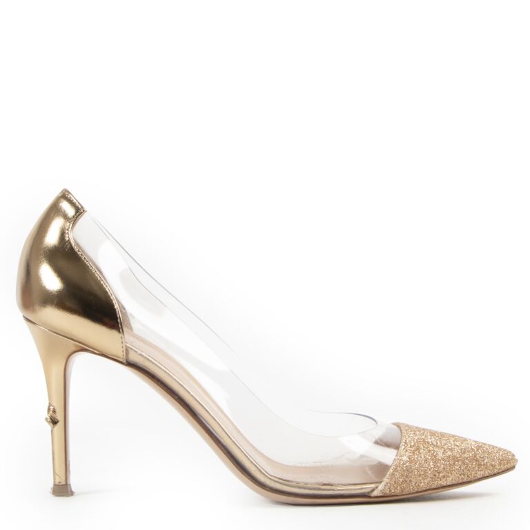 Gianvito Rossi Gold Glitter Plexi Heels - Size 39 Labellov Buy and Sell ...