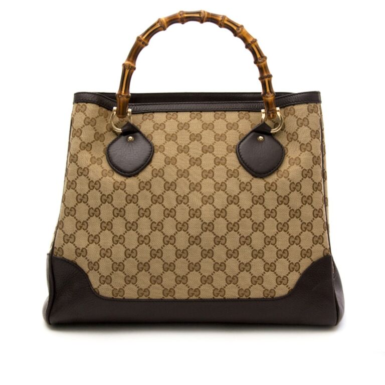 Gucci Monogram Libeccio Bamboo Bar Medium Tote Brown