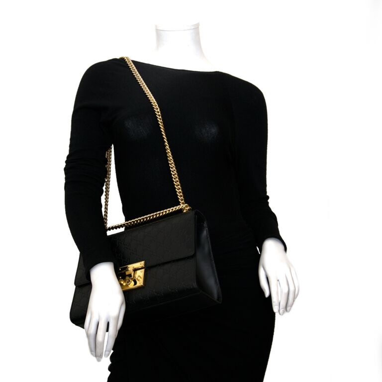 Gucci Black Guccissima Bee Embossed Leather Medium Padlock Shoulder Bag at  1stDibs