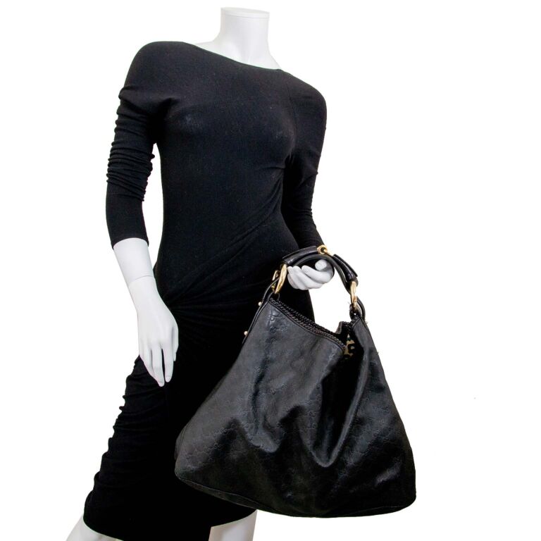 Gucci Vintage - Large GG Horsebit Hobo Bag - Black - Leather